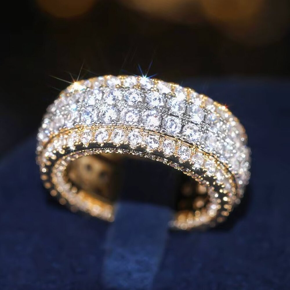 NEW 18k Yellow Gold Diamond Ring Infinity Ring Band Two Tone Ring - Picture 4 of 6